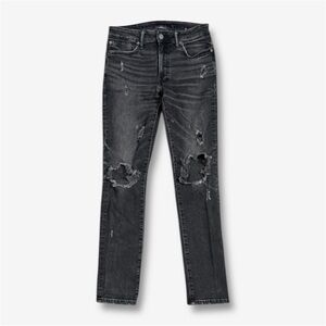 American Eagle Mens Airflex+ Black Ripped Skinny Jeans Distressed Slim 30x32